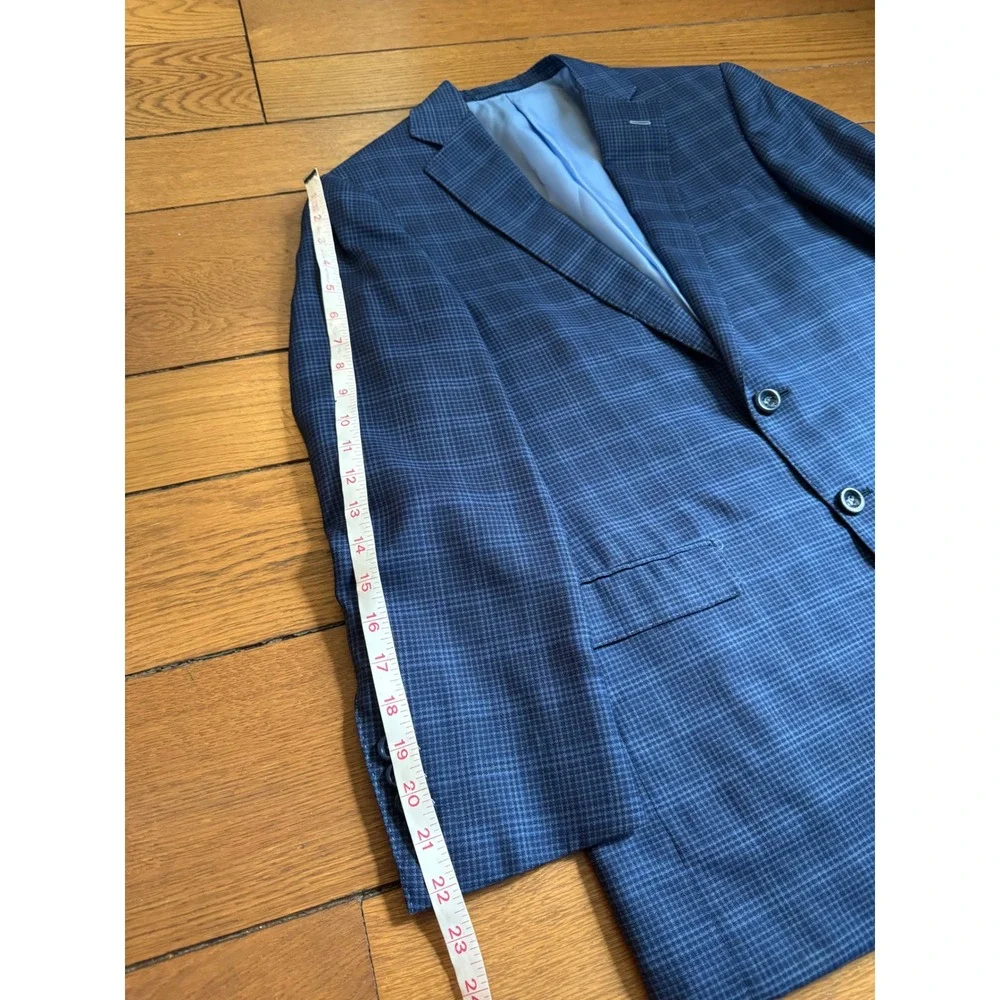 Custom Ermenegildo Zegna Wool Silk Sport Coat Blue Check Suit Jacket 42 Short